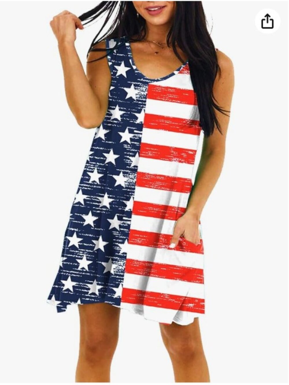 Women 4th of July Patriotic Sleeveless Dress V Neck Tank Sundress Pockets XL